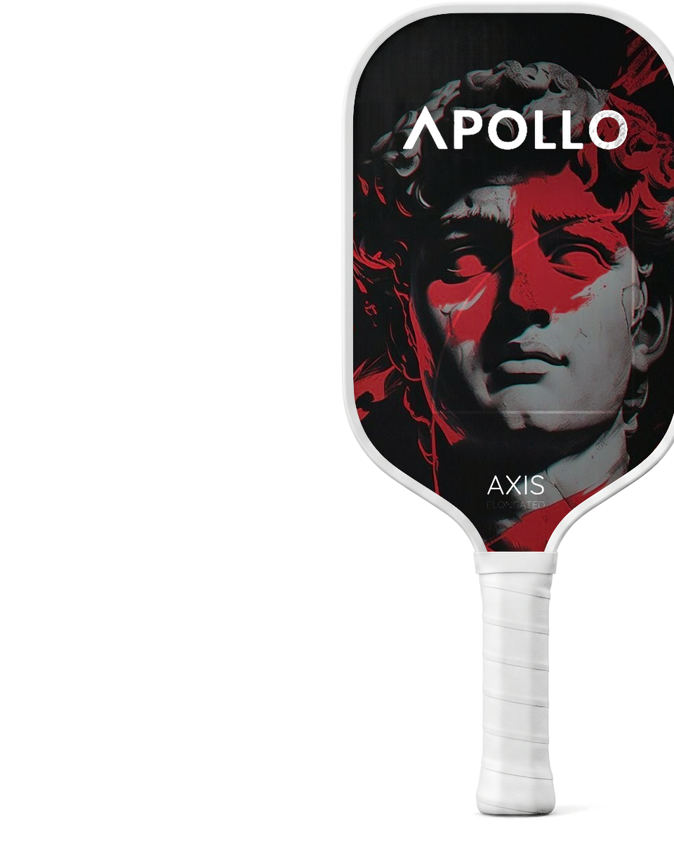 Apollo Axis Elongated 16mm pickleball paddle in pink and purple gradient.